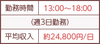 勤務時間 13:00～18:00(週3日勤務)平均収入 約24,800円/日